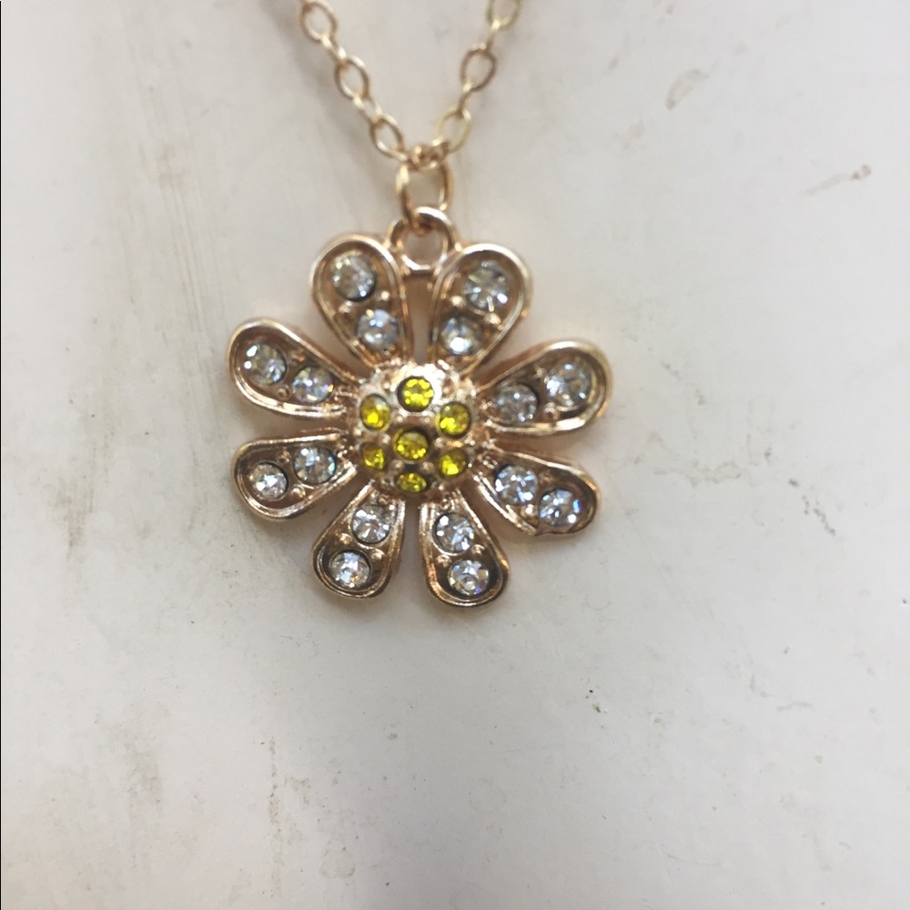 Rhinestone daisy on gold 3 swag lariat necklace/bracket - Picture 5 of 6